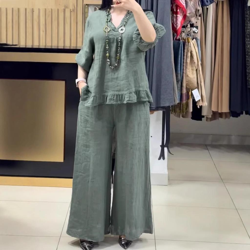 Fashionable Casual Loose Short-sleeved Plus-size Suit for Women