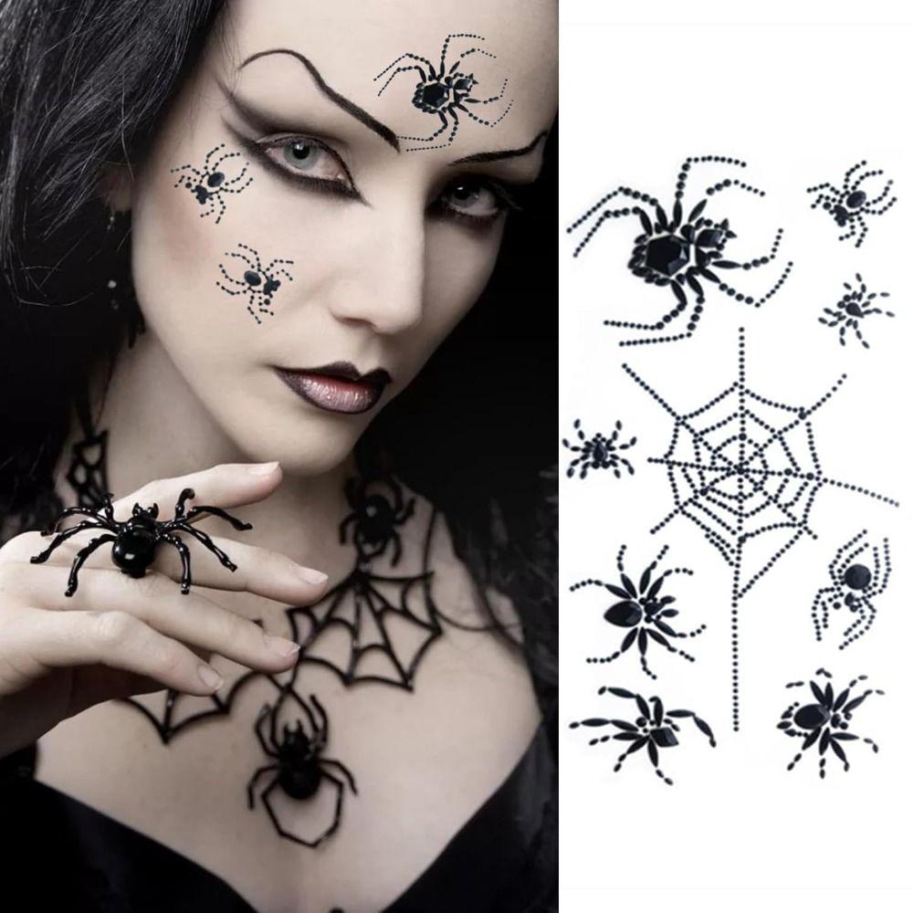 Waterproof Halloween Temporary Tattoos 3D Halloween Face Rhinestone Sticker  Festive