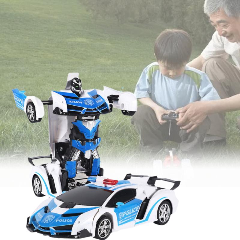 Rc Transformer Robot Police Car Remote Control Toy Kids Led Lights Boys Gift
