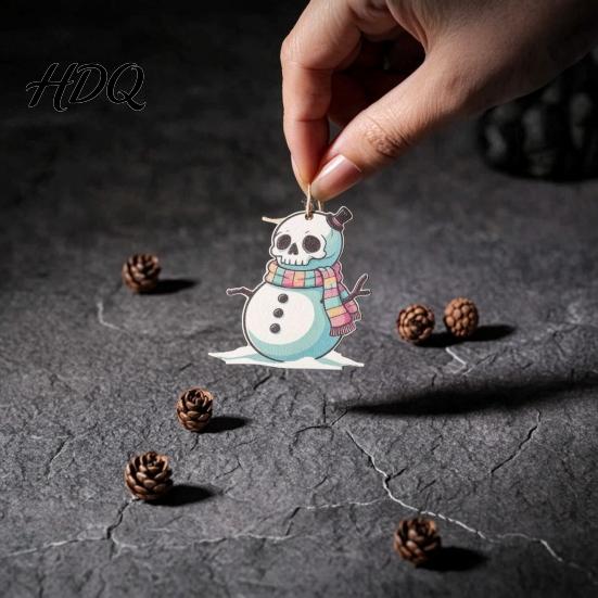 Dark Style Snowman Hanging Ornaments Skeleton Christmas Tree Ornaments 3.15 Inch Skull Unique Gingerbread Man Wood Pendants Gothic Spooky Wooden Xmas