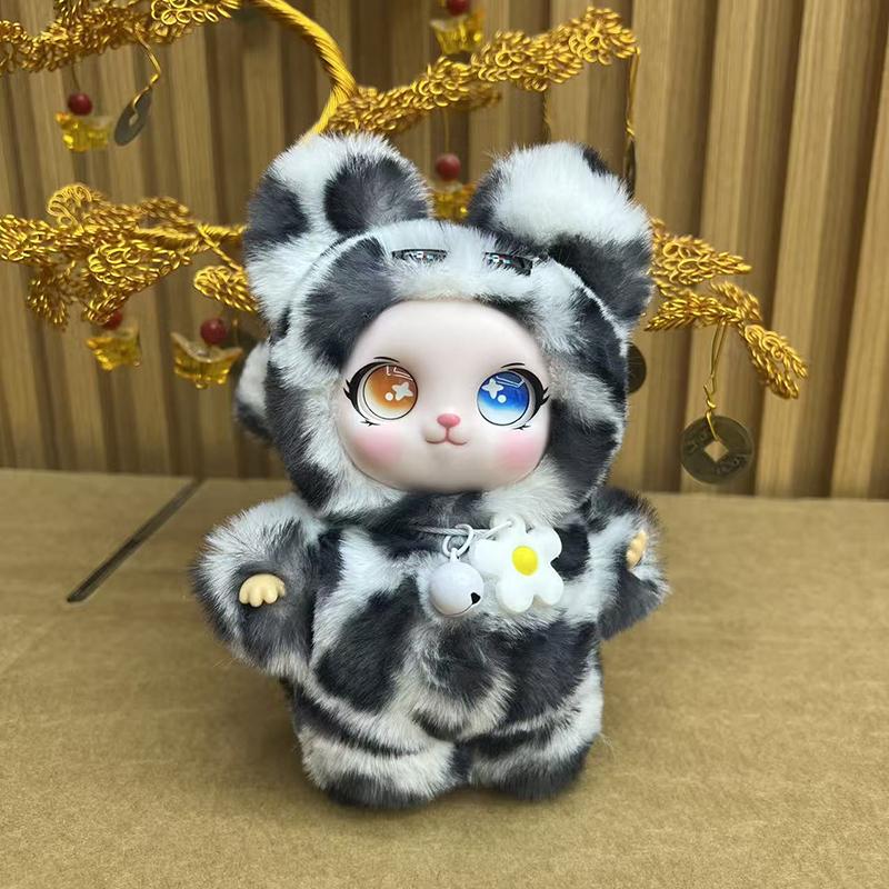 1 Pcs Cartoon Vinyl Leopard Print Doll With Tail Plush Keychain Toy Suitable For Bag Keychains Pendant