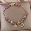 1 Pair Women Bracelet Smooth Bead Faux Agate Polished Star Moon Pendant Rhinestone Adjustable Shopping Work Party Dating Wrist Chain Lady Jewelry