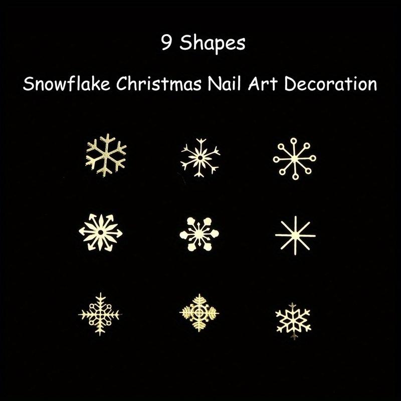 90pcs/box Golden Snowflake Nail Art Glitter, Christmas 3D Snowflake Nail Flakes, Nail Decoration Thin Patches