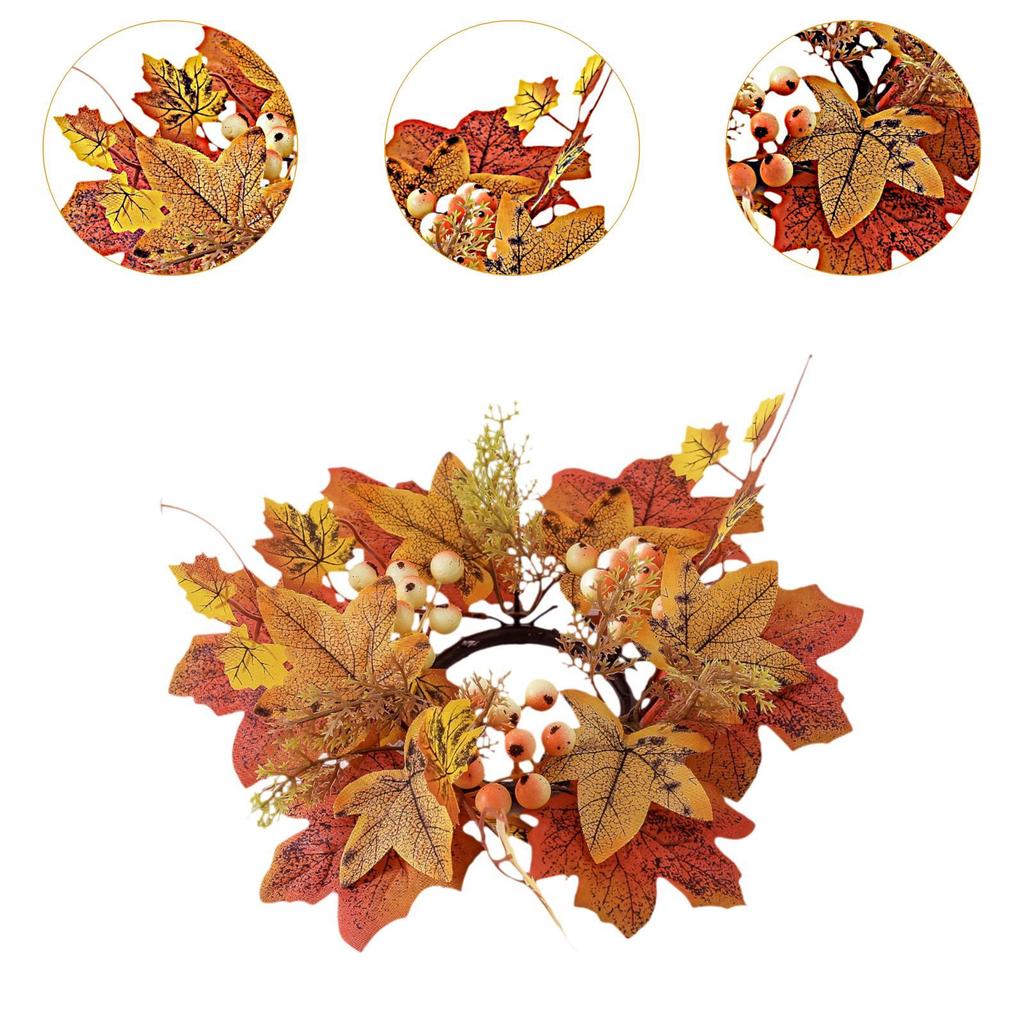 Fall Candle Ring for Pillar Artificial Candle Garland Decor Mini Autumn Wreath Rustic Fall Candle Holders for Bar Home Party