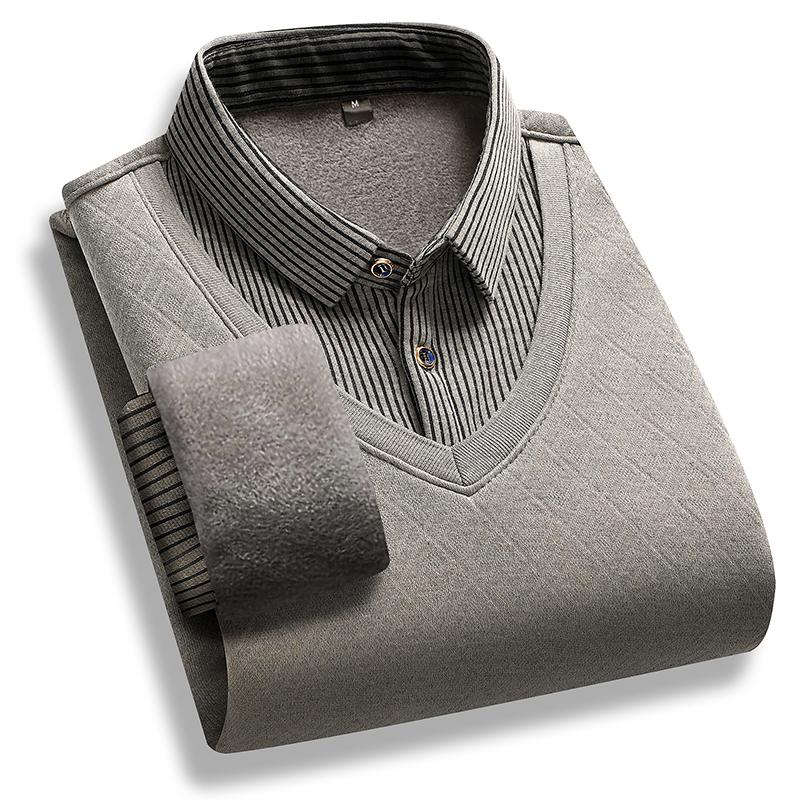 Winter Autumn Pullovers Men s Warm Middle Aged Undercover Polo Neck Sweaters Striped Lined Shirt Sweaters M бежевый