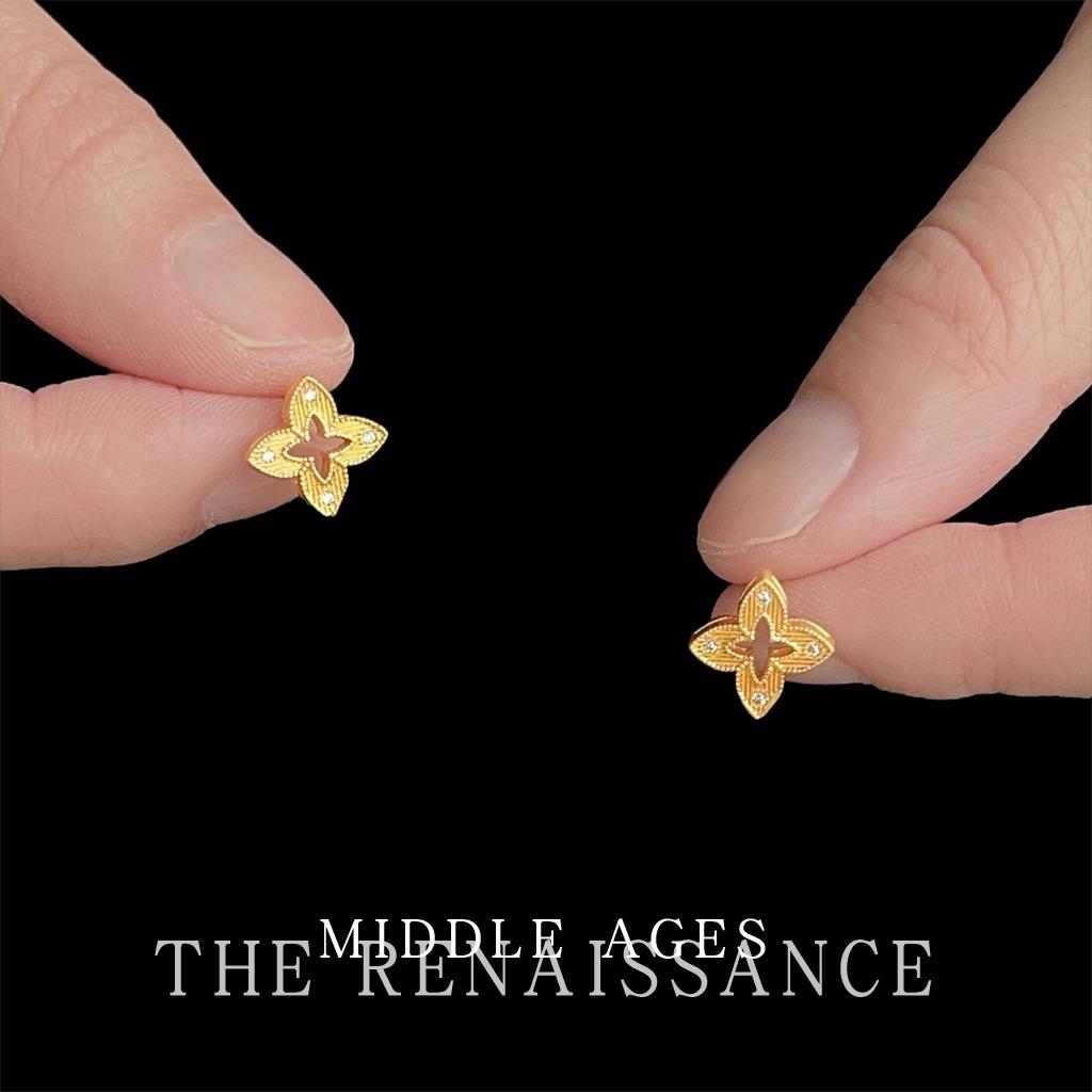 French hollow micro-inlaid zircon four-leaf flower stud earrings simple commuter earrings