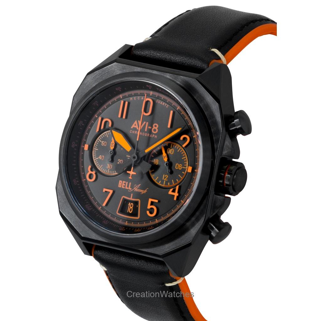 AVI-8 Bell X-1 Machbuster Chronograph Super Sonic Black Rubber And Leather Strap Black Dial Quartz AV-4118-04 Men's Watch