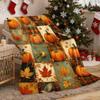 1 Stück Flanelldecke mit warmen Orange-Rot-Gelb-Grün-Braun-Beige Herbst-Kürbis-Ahornblatt-Prints, Gemütliche Überwurfdecke für Sofa Bett Boden, Stilvolle Deko