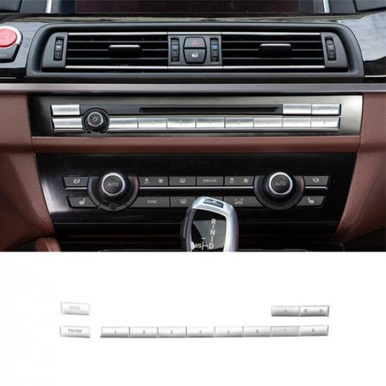 12pcs Silver Center CD MODE FM/AM Button Cover For BMW 5 Series F10 2011-2016