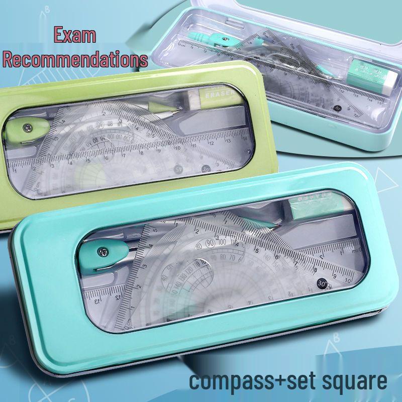 School Geometry Kit: Includes Set Square, Compass, Multi-functional Ruler, and Protractor