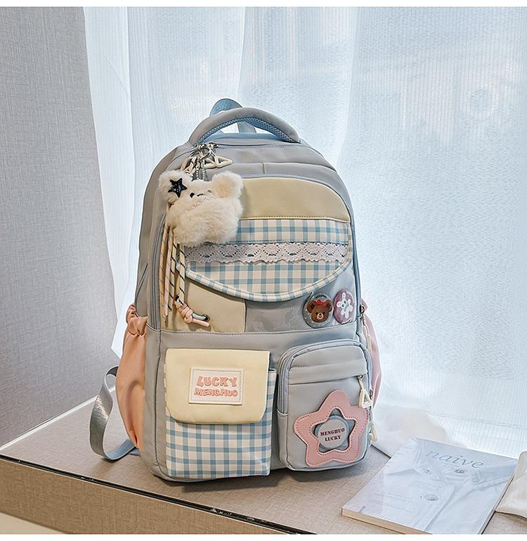 Schoolbag New Japanese Ins High-value Fresh and Sweet Plaid Backpack Junior High School Students Lightweight Large-capacity Backpack