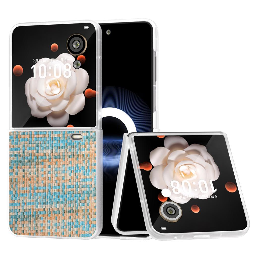 For Honor Magic V Flip 5G Case Plaid Texture Leather+PC Phone Cover with Matte Edge