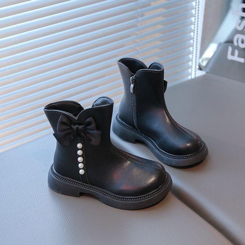 Girls' Fashion Boots for Autumn and Winter, Children's Fleece Princess Leather Boots