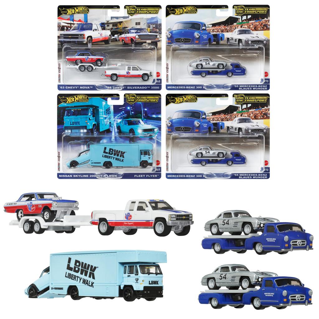 Hot Wheels Team Transport Sortiment 2 x 4 Seturi Cutie Vanzare Vehicul Jucărie Mini Mașină pentru vârsta de 3 ani și peste 987C-FLF56