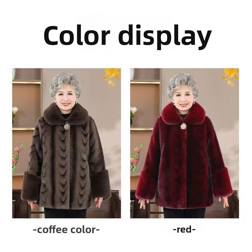 Grandma Mink Fur Winter Coat Old Lady Warm Elderly Coat Mother Imitation Fur Plus Velvet Thickened Clothes Coat