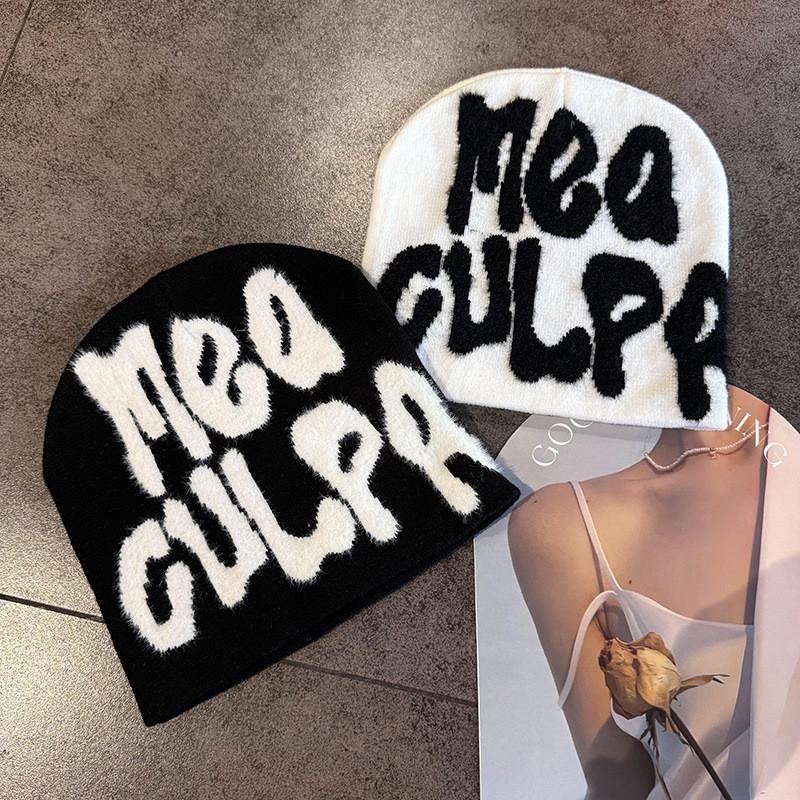 Street Letter Style Pattern Neutral Plush Casual Knitted Hat For Fall And Winter