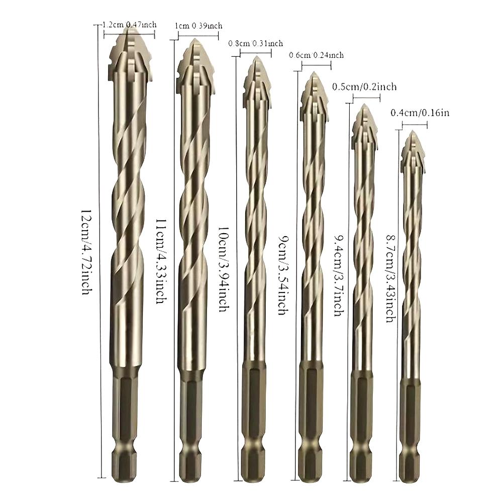 6PCS 4-Blade Saw Tooth Eccentric Drill Bit Hard Alloy Alloy Drill Bit Concrete Brick Drill Bit Set Four-Edge Serrated Drill Bits