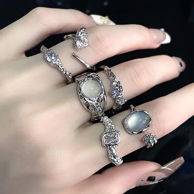 Cold Wind Moonstone Personality Niche Design Sense Advanced Sense French Irregular Opening Ring Female