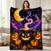 Jack O Lantern Crescent Moon Coral Fleece Blanket Halloween Decor