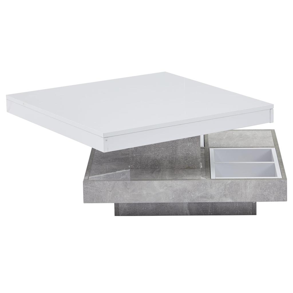 Couchtisch quadratische Drehbarer Moderner verstecktem Ablagefach, kreativer Sofatisch Kaffeetisch Mitteltisch Home Office, Weiß & Marmor