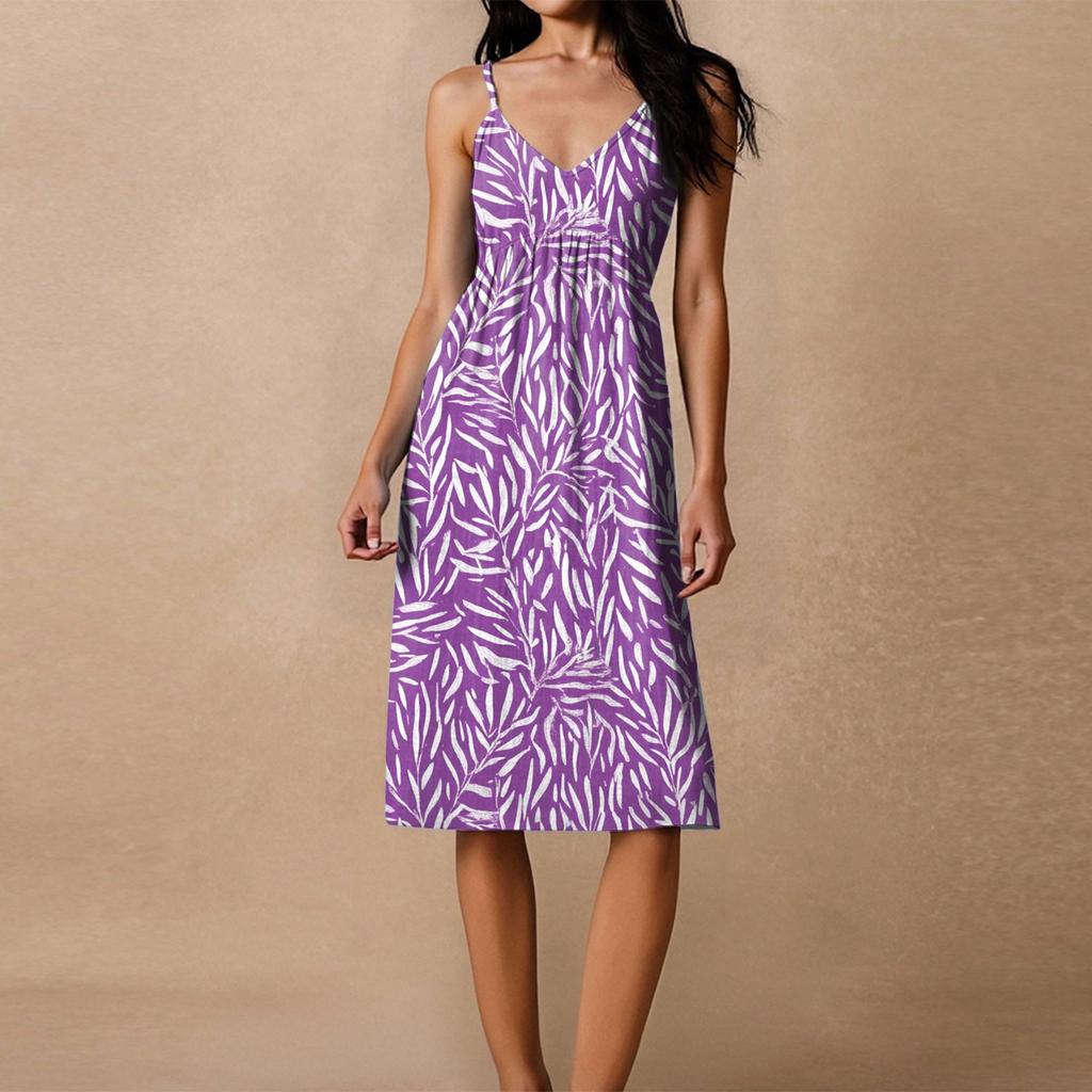 Women's Spaghetti Strap Backless Bow Loose Casual Beach Holiday Dress Sundress