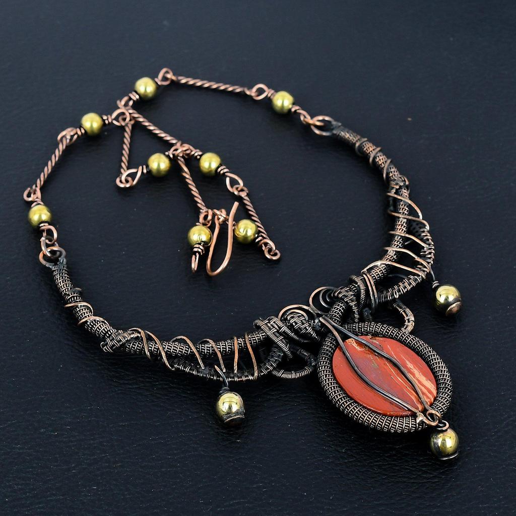 Red River Jasper Necklace, 999 Copper Wire Wrapped Necklace Gemstone Jewelry, Handmade Necklace Amazing Jewelry, Gift For Her