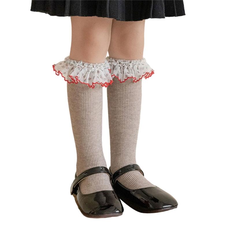 Lace Ruffle Socks Calf Socks for Teen Girls 3-13 Year Long Leg Warmer Knee Stockings Fashion Children Socks