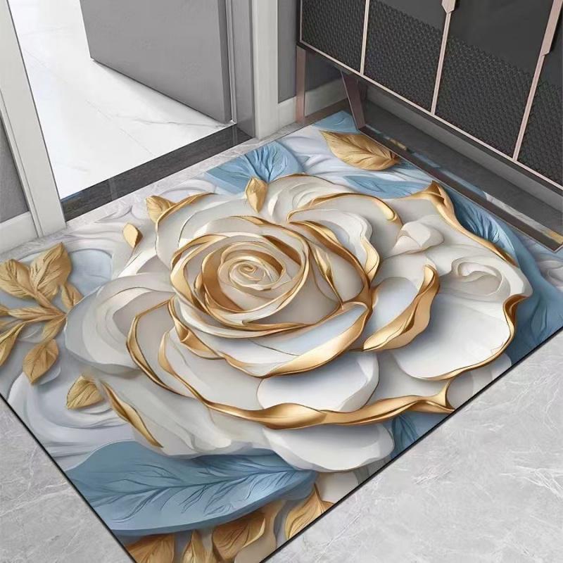 VIKAMA Light Luxury Lotus Bathroom Carpet, Water Absorbing and Anti Slip Floor Mat, Quick Drying Floor Mat for Toilet Doors