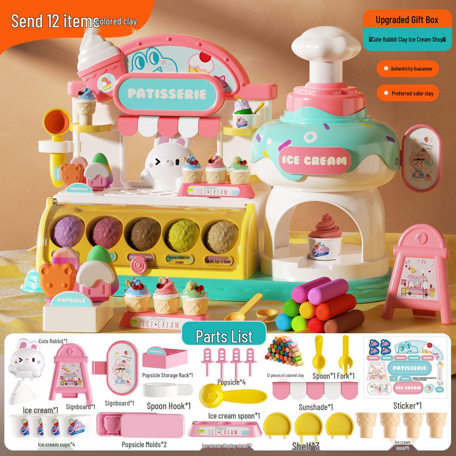 Children s Pretend Play Kitchen Toy Set: Ice Cream Maker, Hamburger Shop & Noodle Maker with Ultra-light Clay Molds