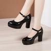 9/12cm Small Size 32-43 Shallow Patent Leather Shoes Women Mary Janes 2024 Spring Block Heels Shoes Platform Pumps Office Women