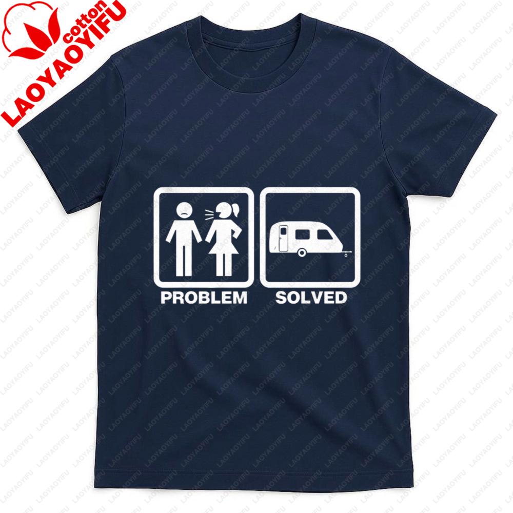 Men TShirt Summer Casual Short Sleeve Cotton Fashion Tee with Problem Solved RV Camping Graphic for Men Unisex Clothes