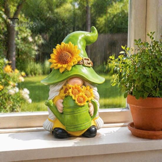 Weather Resistant Resin Crafts Sunflower Gnome Statue Ornaments, Faceless Figurines, Pastoral Indoor Window Sill Ornaments Style Tabletop Figures for