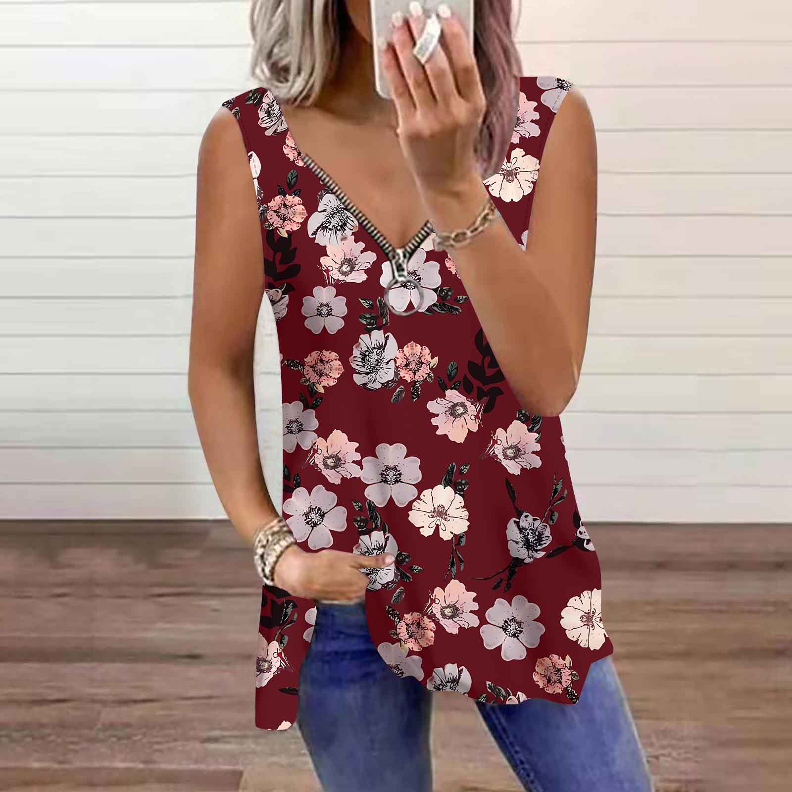 

Женский топ, летний, с принтом градиентной розы, повседневный, большого размера, без рукавов, на молнии, с V-образным вырезом, майка 8XL коричневый