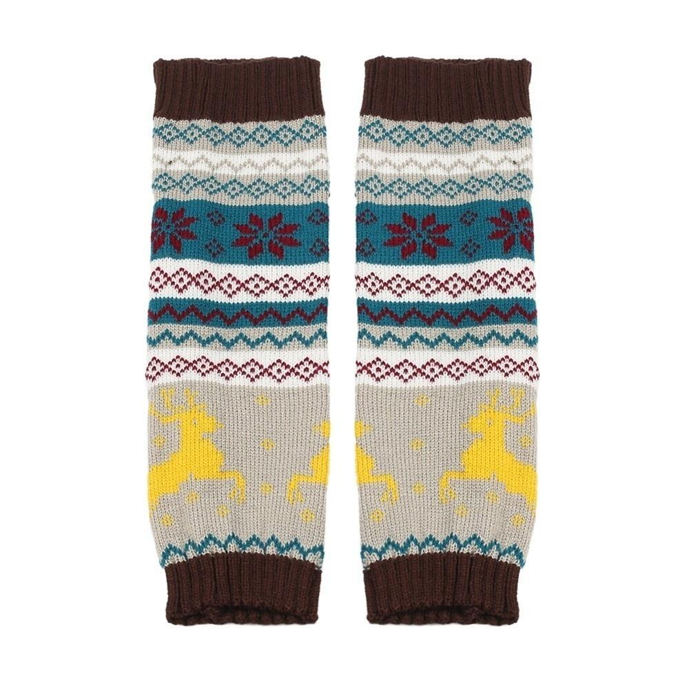 

Gifts Retro Christmas Leg Warmers Snowflakes Keep Warm Knitted Foot Cover Stretchy Deer Knit Long Socks for Women & Girls 35-39 кофейный