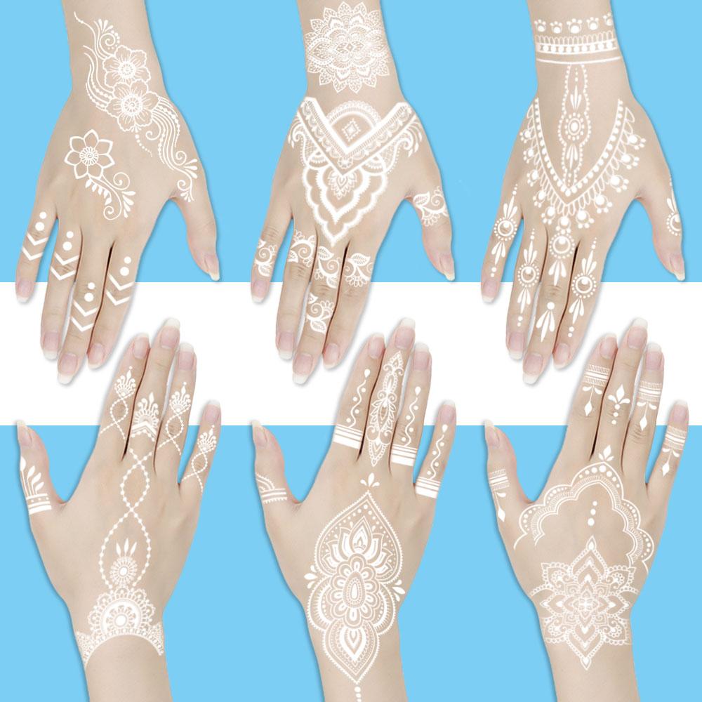 1 foaie de tatuaj temporar cu henna cu mandala albă, rezistentă la apă și durabilă