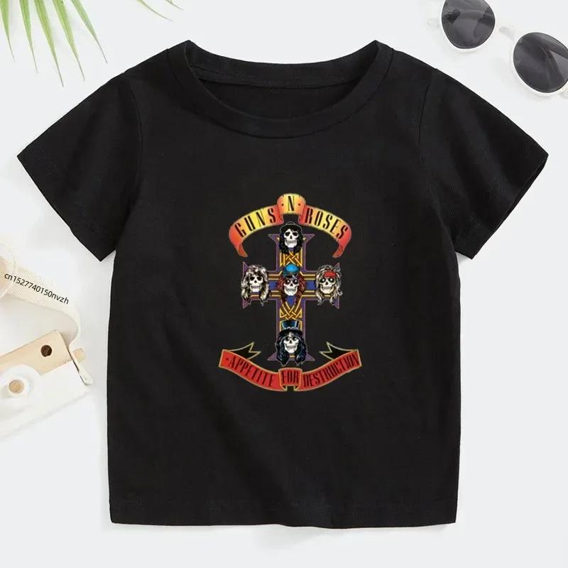 3T~14T Rock Band Gun N Roses Children's T Shirt Boys and Girls Music Short Sleeve Tops Kids Casual Cotton Clothes