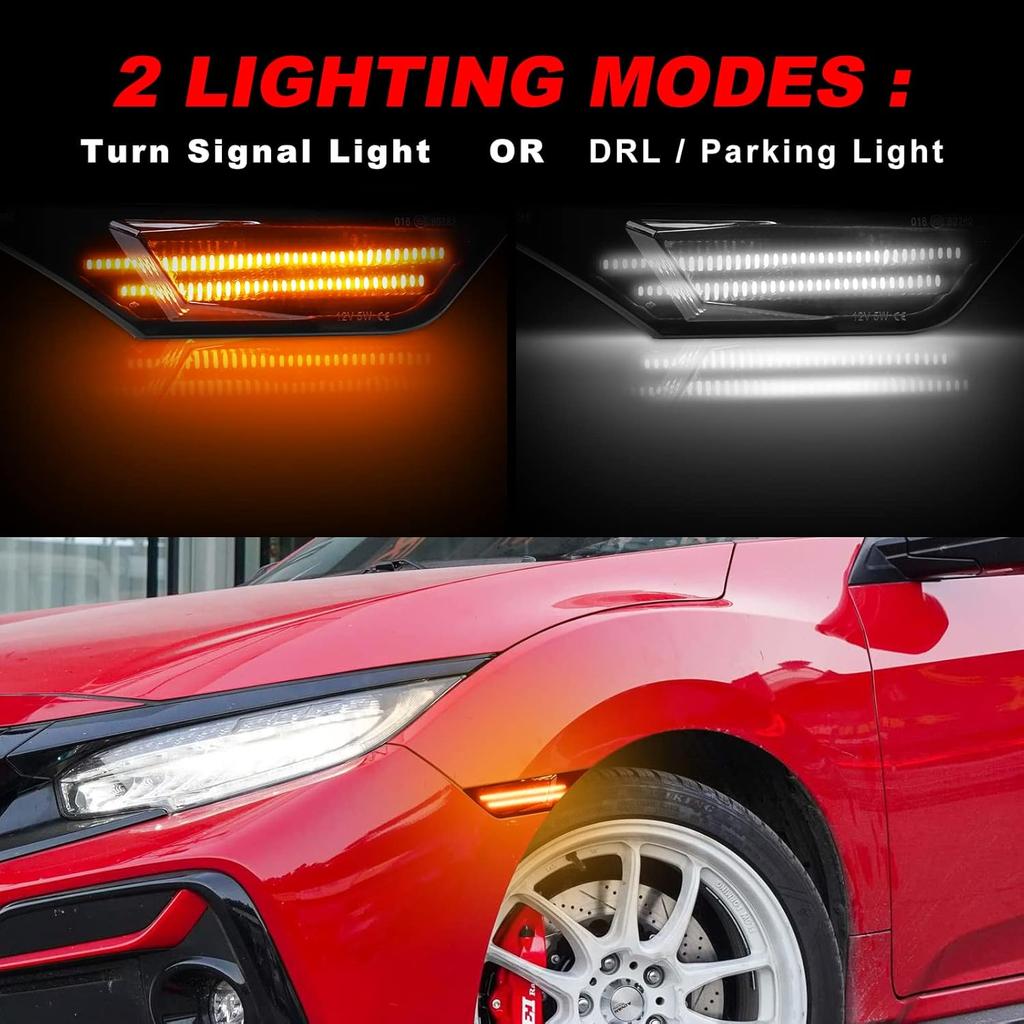 2 pièces Feux de clignotants JDM Lentille fumée ampoule LED complète ambre Blanc Feu de position latéral avant Compatible avec Honda Civic Sedan Coupe 10ème génération 2016-2021