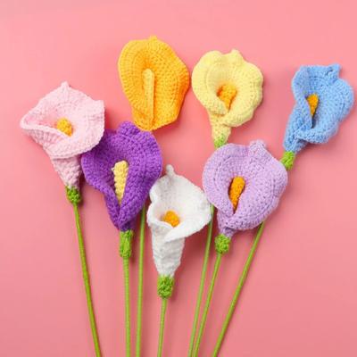 1PC Cartificial Calla Knitted Flowers Crochet Calla Lily Bouquet Creative Artificial Flowers Plants Party Home Decor  Gift
