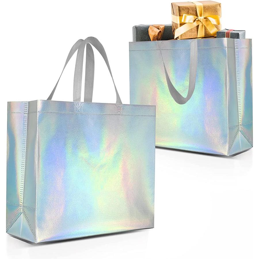 

6 шт. многоразовые подарочные пакеты, переливающиеся глянцевые сумки-тоут с ручкой, сумка для продуктов с глянцевой отделкой, нетканые сумки для покупок, подарочные пакеты для свадьбы, дня рождения