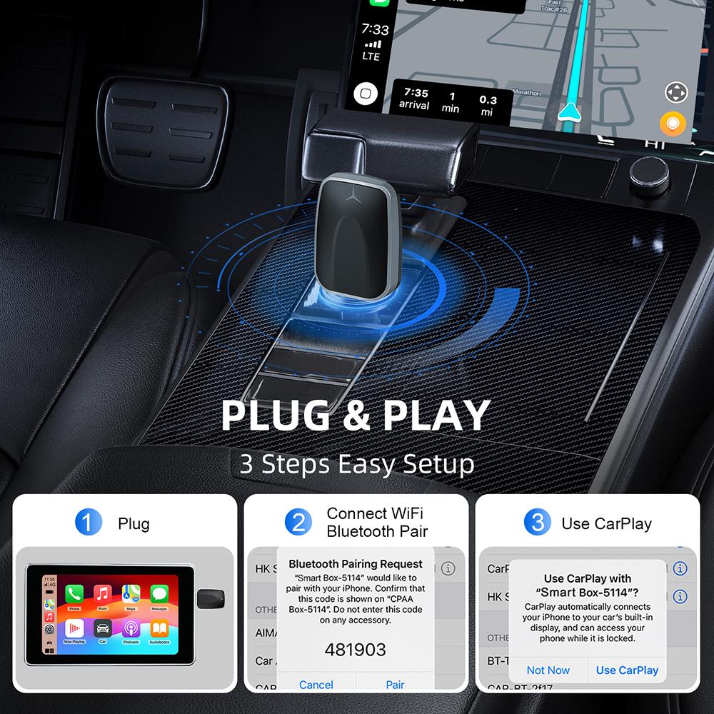 2in1 Wireless Carplay&Android Auto Box 2in1 Wired To Wireless Dongle Automatic Connect Adapter Bluetooth Plug&Play Mini Box