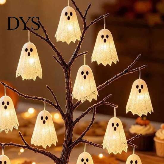 Indoor Halloween Party Props Glowing Ghost Tree Tabletop Decor, LED Lighted with Kid Friendly Ornaments Hanging for Home, Fireplace Mantel,