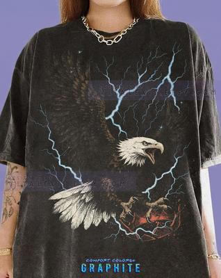 Bald Eagle Lightning Bird Of Prey Comfort Colors® Tshirt, Majestic Raptor American Symbol Thunder Wilderness Predator High Detail Tees,