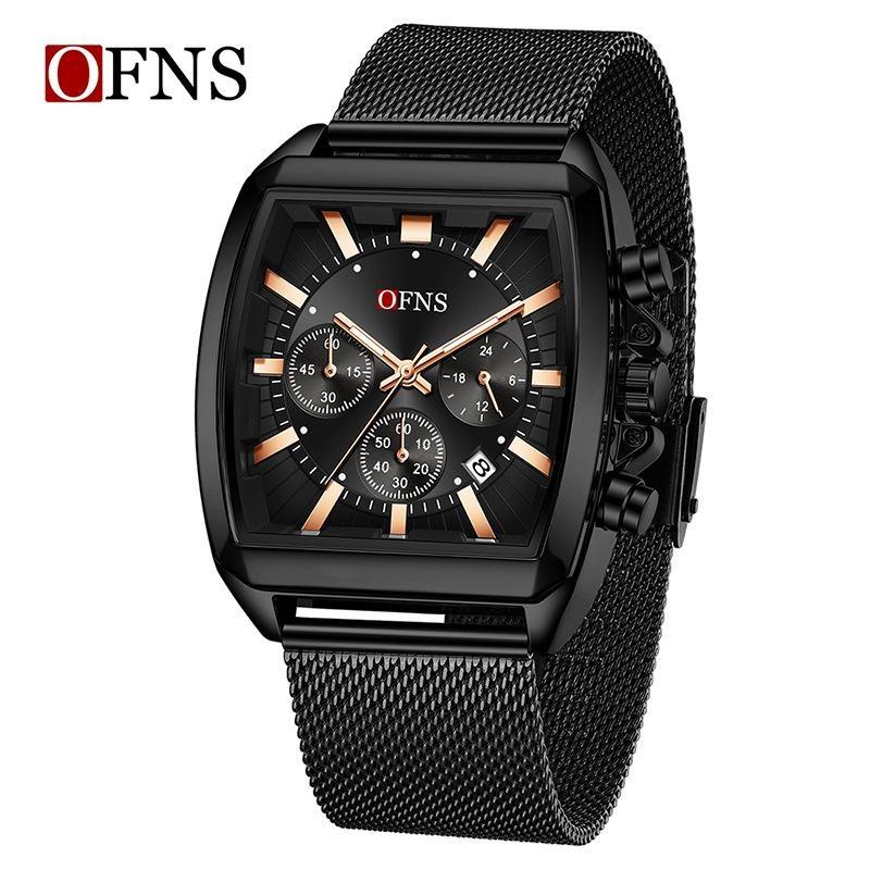 Herren Square Chronograph Armbanduhren Silikon-/Netzarmband, Luxuriöse Stilvolle Analoge Uhr für Arbeit & Streetwear