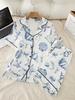 Pyjama-Set für Teenager-Mädchen Meeresmuschel-Print Hemd mit Kragen und Knöpfen Kurzarm & Shorts Sommer Loungewear Pyjamas für Mädchen 12-16 Jahre