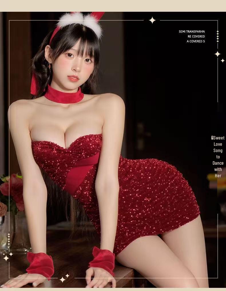 Mu Cheng Velvet Bunny Girl Lingerie Set - Quick Release Christmas Costume