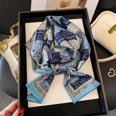 Damen Weicher Satin Bedrucktes Design Schal Tuch Mode Luxus Lange Schmale Kleine Schals Damen Stirnband Kopftuch