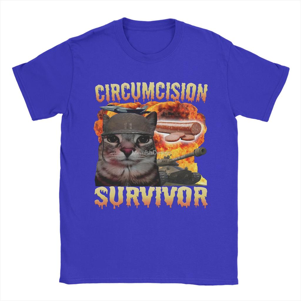 Men Women T Shirt Circumcision Survivor Fun Cat Meme T-Shirts Harajuku  Summer Tee Shirt Y2K Retro 100 Cotton Tops Plus Size 5XL