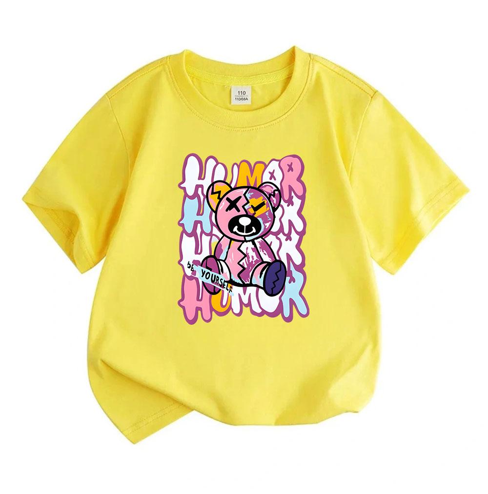 Kids Boys Girls 100% Cotton Crew Neck Short Sleeve T-Shirt, Funny Broken Bear Print 'Be Yourself' Humor Graphic Casual Soft Summer Tee for Children Da