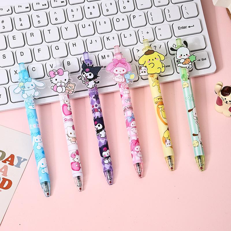 48pcs 0.5mm Sanrio Cinnamoroll HelloKitty my melody Kuromi acrylic patch press pen cartoon high-value neutral pen press signature pen black Back to