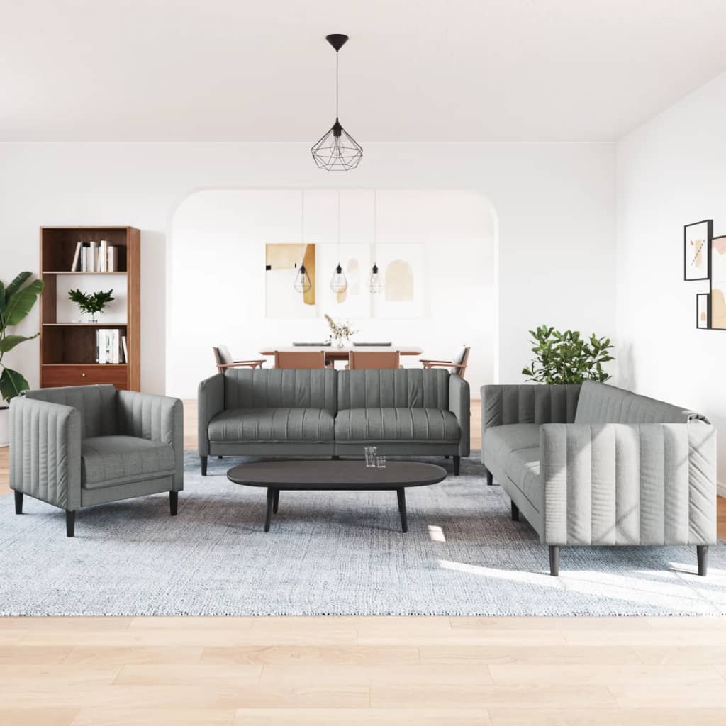 3 Piece Sofa Set Dark Grey Fabric